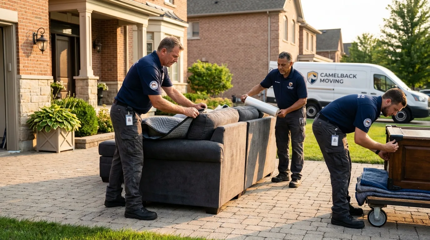 Large estate moving crew wrapping furniture in Livingston, NJ