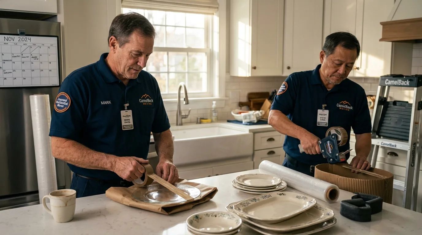 Professional crew packing kitchen dishware in Livingston, NJ